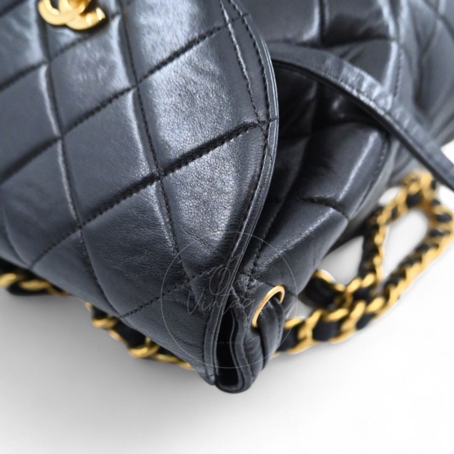 中古 Chanel 香奈兒 經典款 黑色小羊皮 大號 Duma 後背包-5