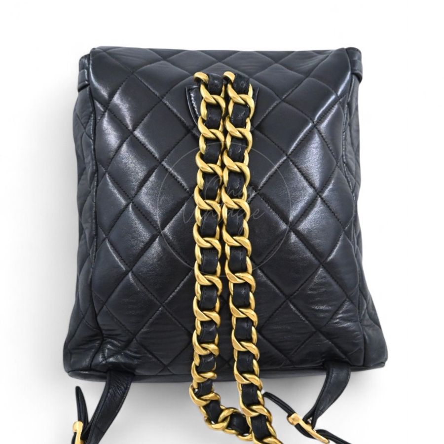 中古 Chanel 香奈兒 經典款 黑色小羊皮 大號 Duma 後背包-10
