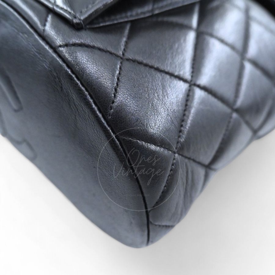 中古 Chanel 香奈兒 經典款 黑色小羊皮 大號 Duma 後背包-14