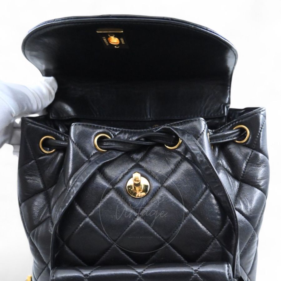 中古 Chanel 香奈兒 經典款 黑色小羊皮 大號 Duma 後背包-18