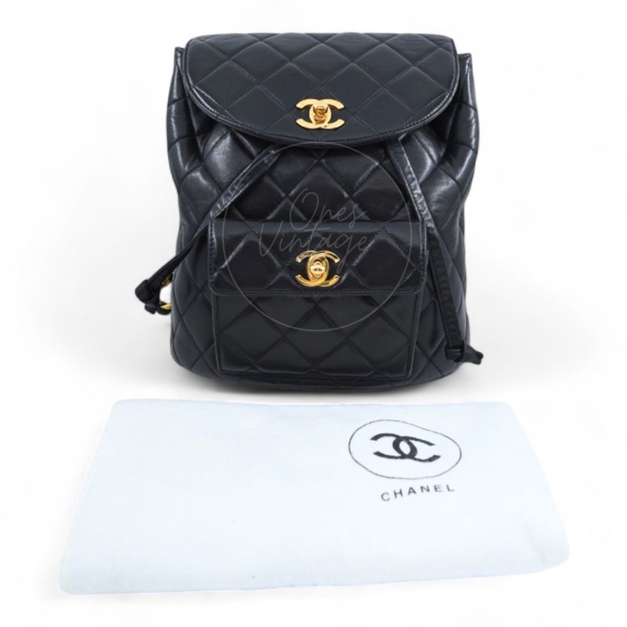 中古 Chanel 香奈兒 經典款 黑色小羊皮 大號 Duma 後背包-25