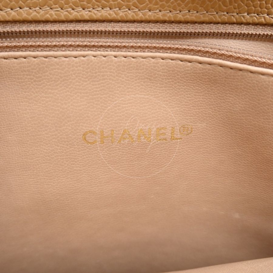 中古 Chanel 香奈兒 米色 荔枝皮 魚子醬皮革CC 托特包-22