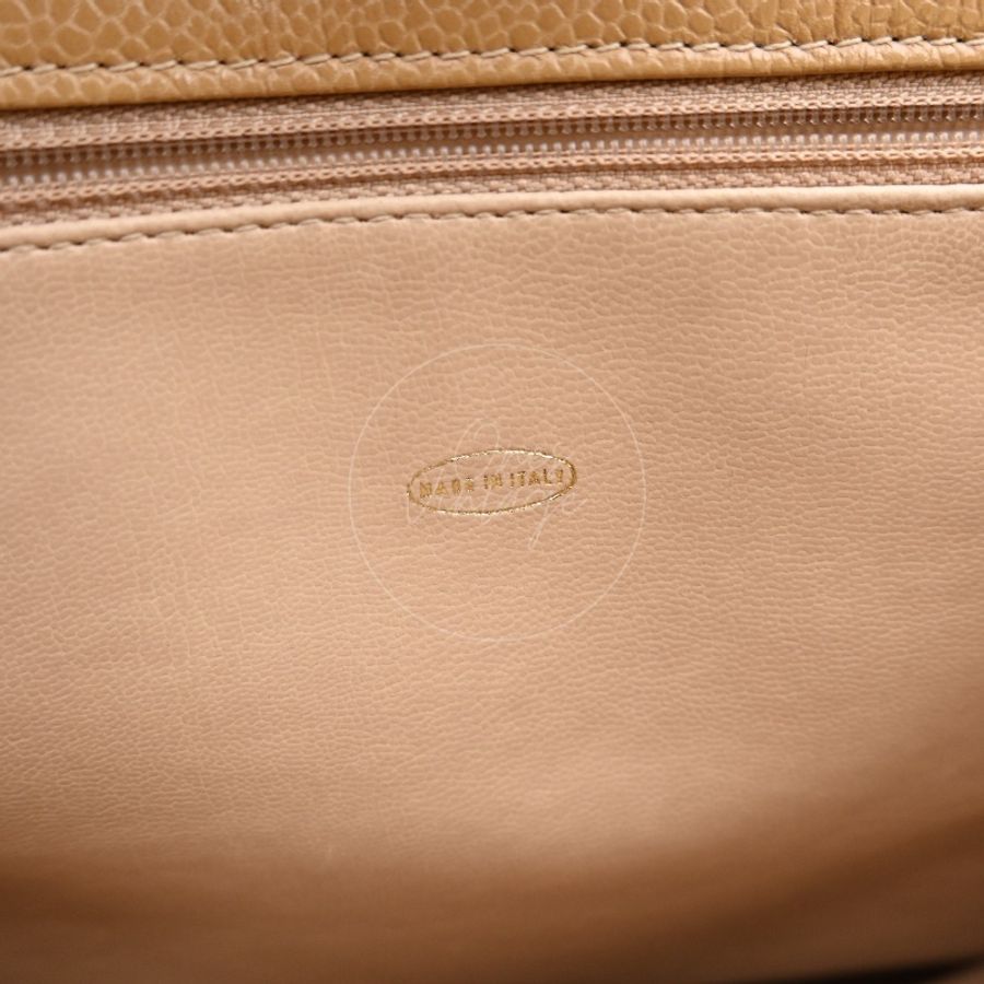 中古 Chanel 香奈兒 米色 荔枝皮 魚子醬皮革CC 托特包-23