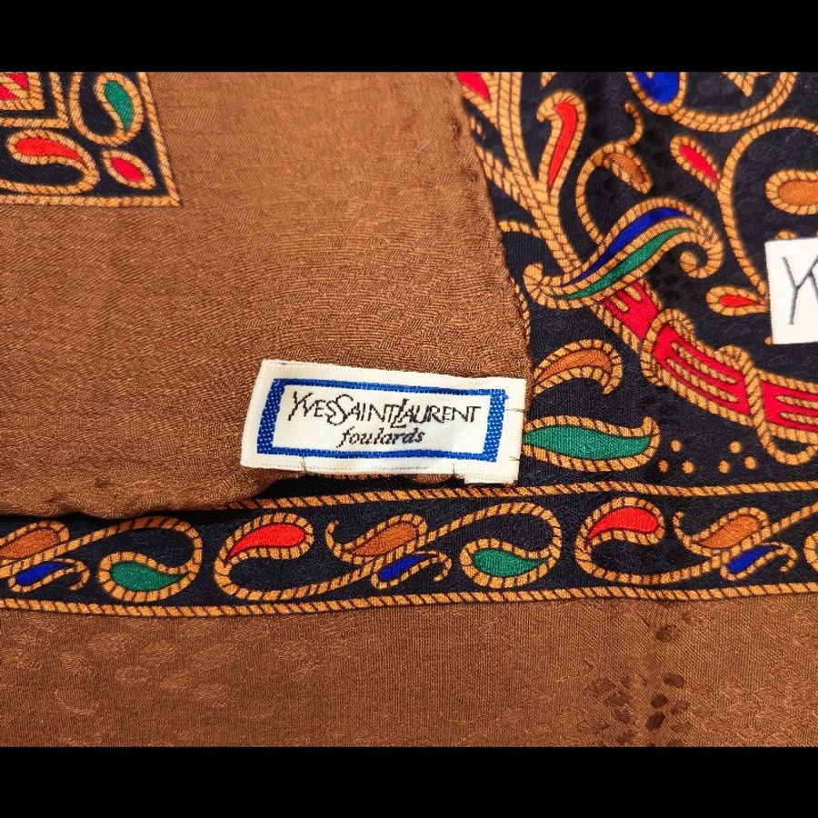 YSL 聖羅蘭巴洛克風褐色絲巾-7