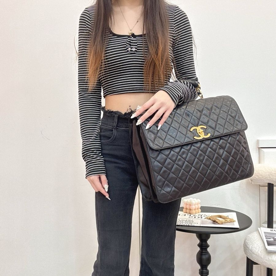 Chanel香奈兒 手提黑金公事包 1開 vintage-2