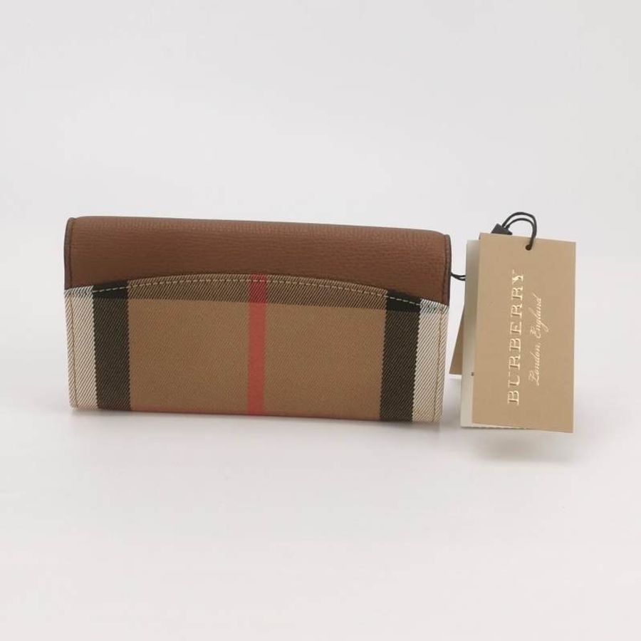 Burberry牛皮帆布拼色格紋字母Logo錢包-3