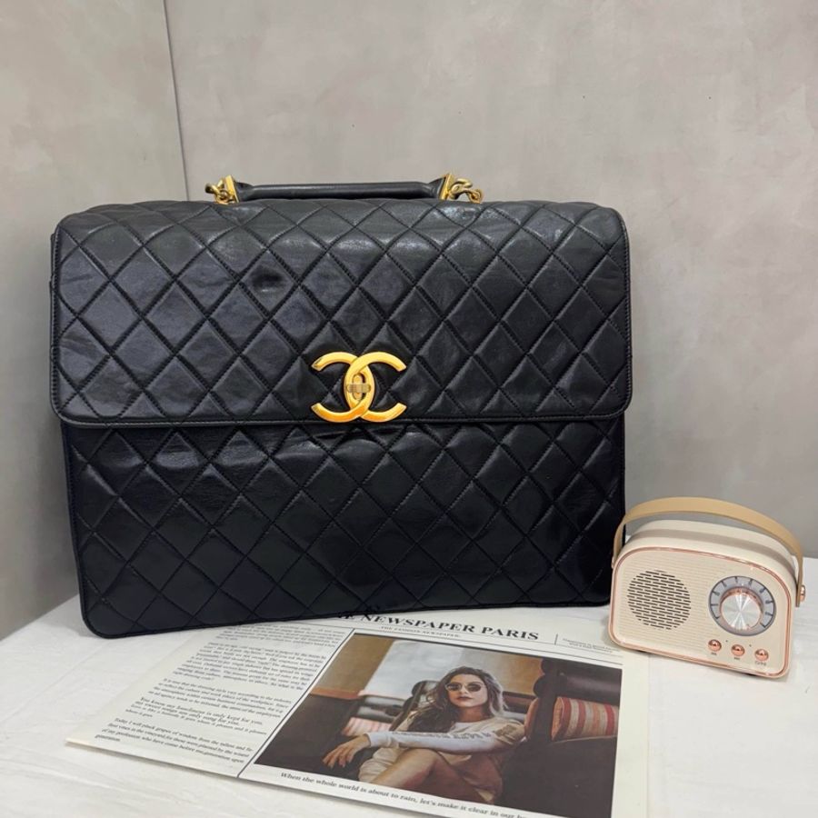 Chanel香奈兒 黑金手提公事包 辦公包 大容量 vintage 中古 二手-0