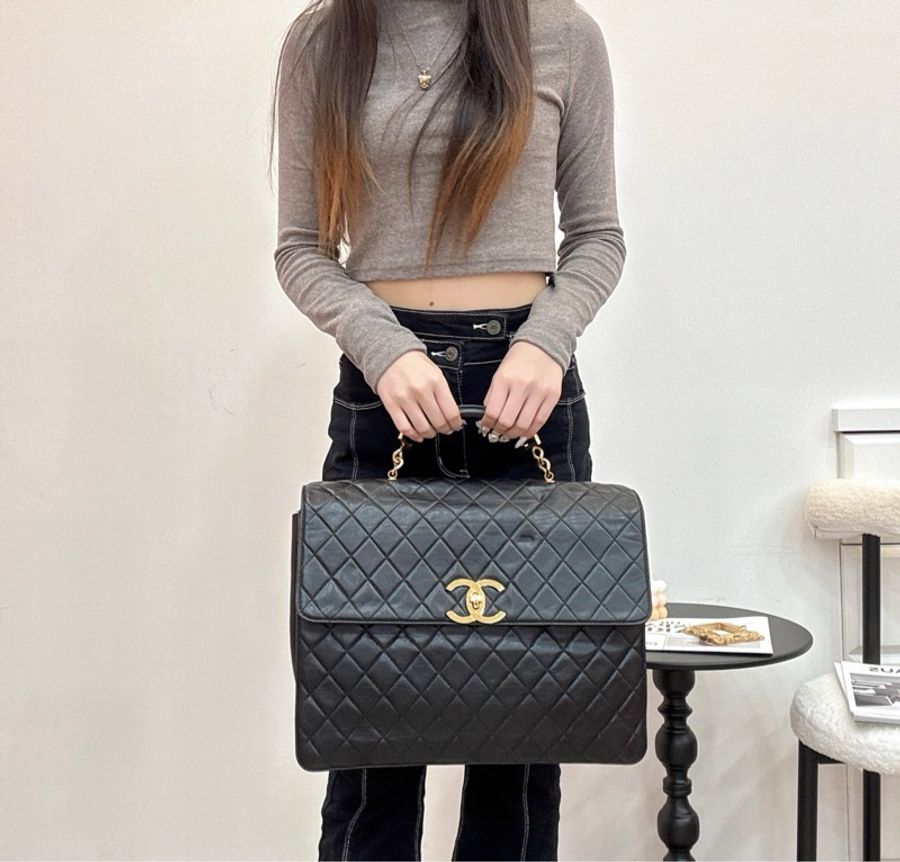 Chanel香奈兒 黑金手提公事包 辦公包 大容量 vintage 中古 二手-2