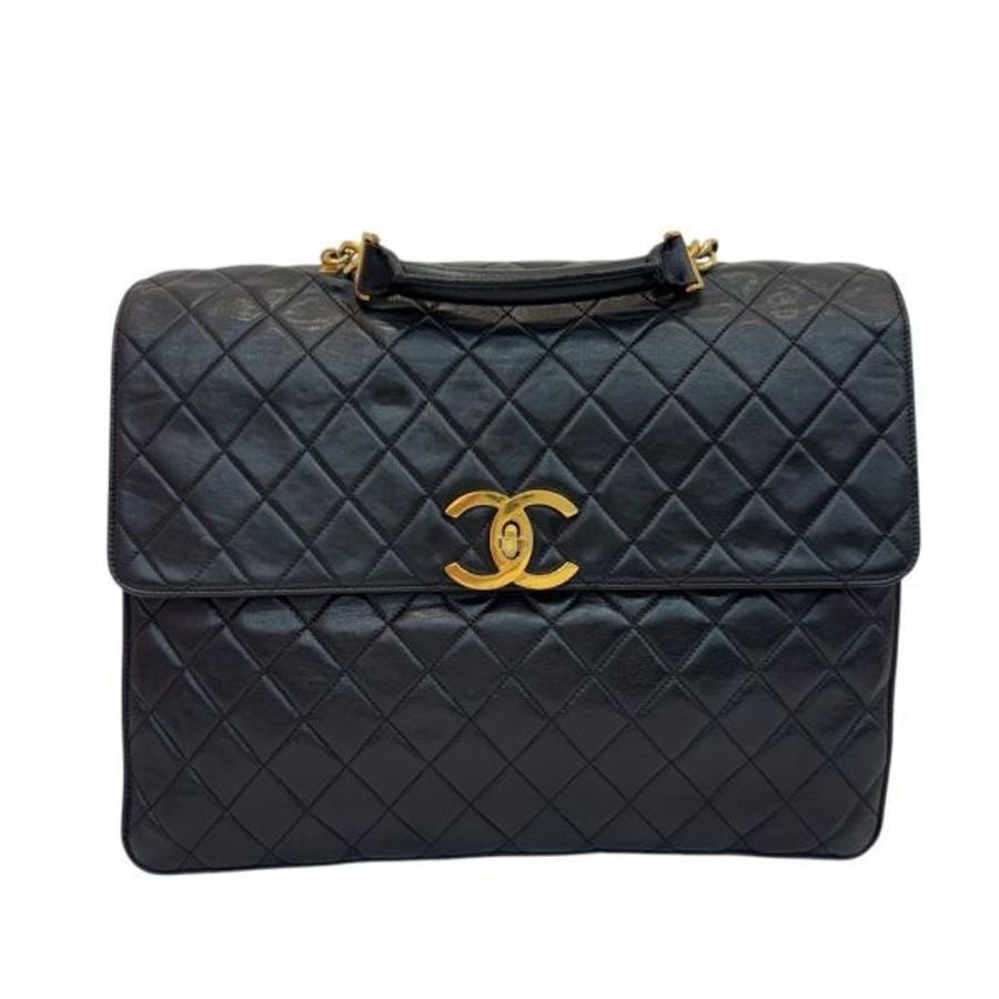 Chanel香奈兒 黑金手提公事包 辦公包 大容量 vintage 中古 二手-4