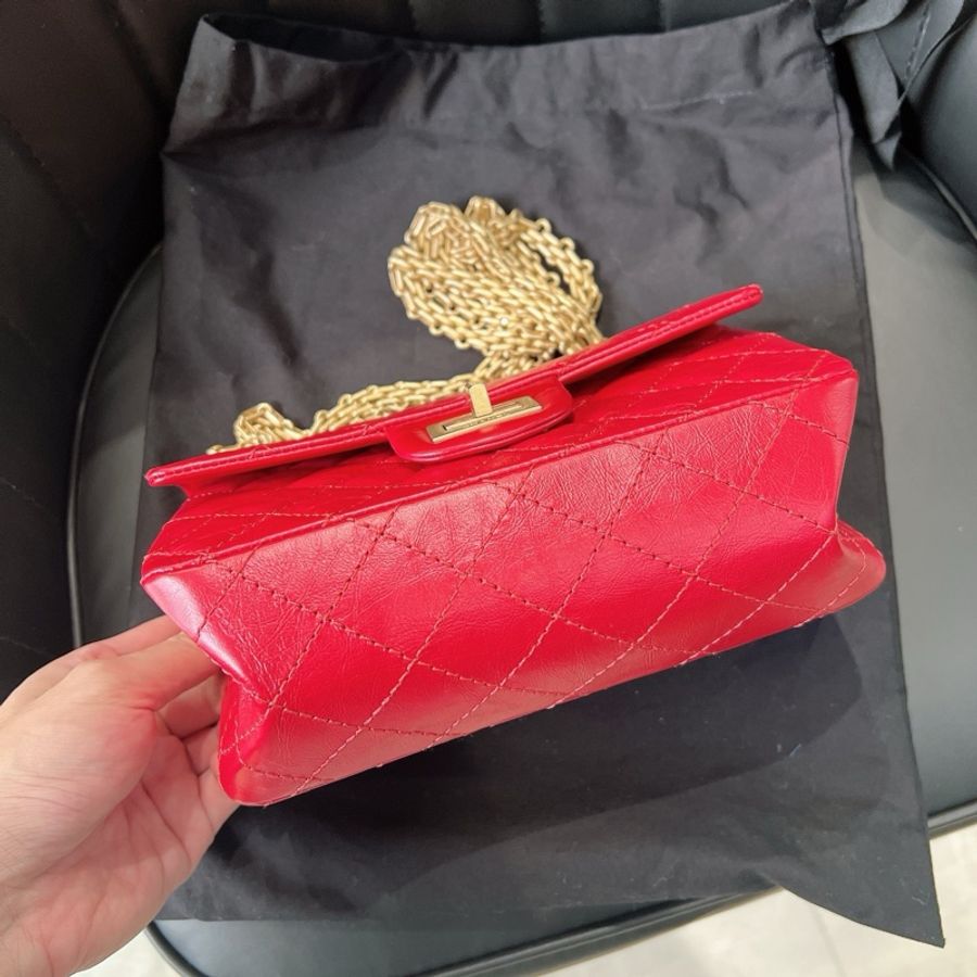 香奈兒 CHANEL 2.55 mini 紅金牛皮鍊條包-4
