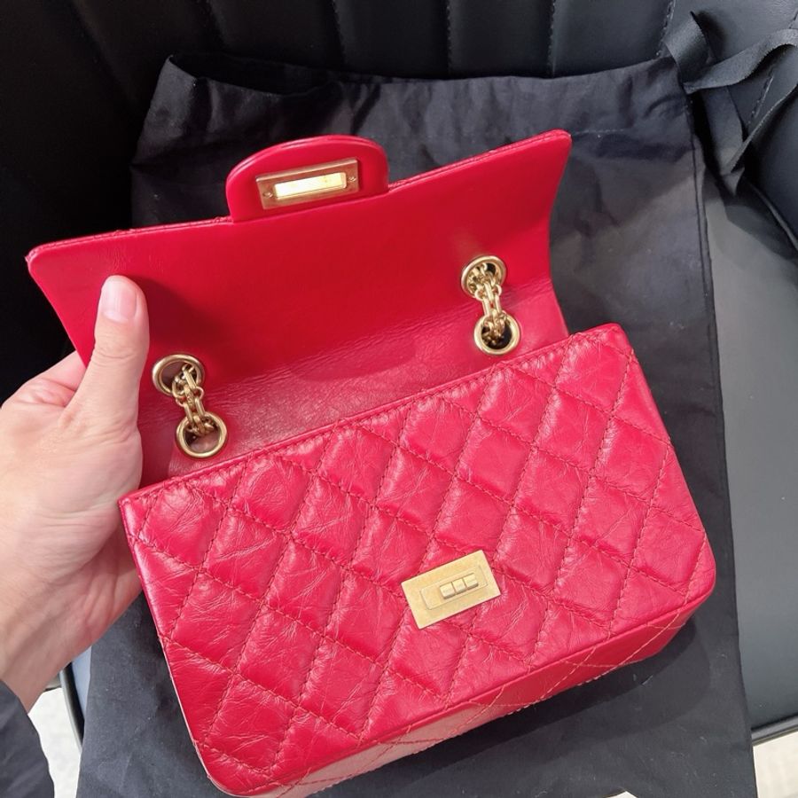香奈兒 CHANEL 2.55 mini 紅金牛皮鍊條包-5