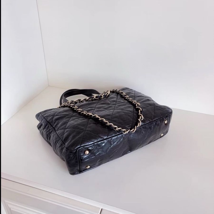 Chanel • 孟買 黑金做舊油蠟牛皮拼格紋毛呢 托特 2way-7