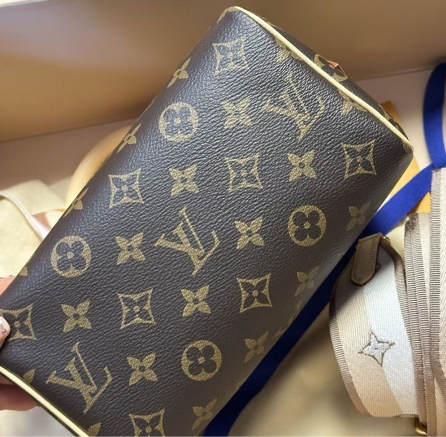 【2025年12月購證 99新大全套✨】LV speedy 20 經典老花手提斜挎包肩帶芯片款-4