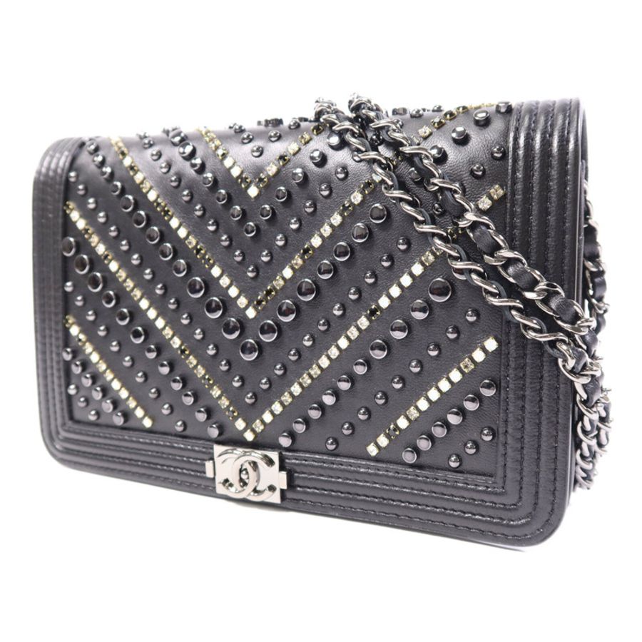 CHANEL 牛皮皮革WOC Wallet On Chain銀扣鏈帶肩背袋-1