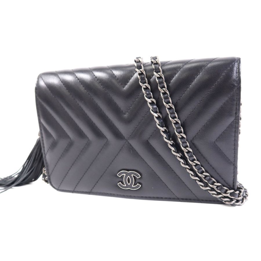 CHANEL 牛皮皮革WOC Wallet On Chain銀扣鏈帶肩背袋-1
