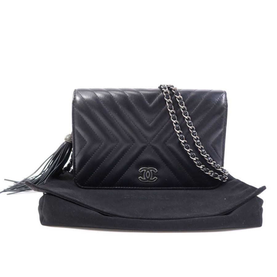 CHANEL 牛皮皮革WOC Wallet On Chain銀扣鏈帶肩背袋-9