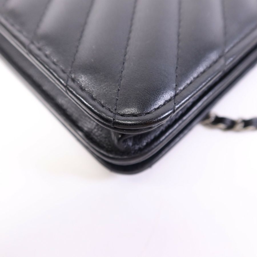 CHANEL 牛皮皮革WOC Wallet On Chain銀扣鏈帶肩背袋-12