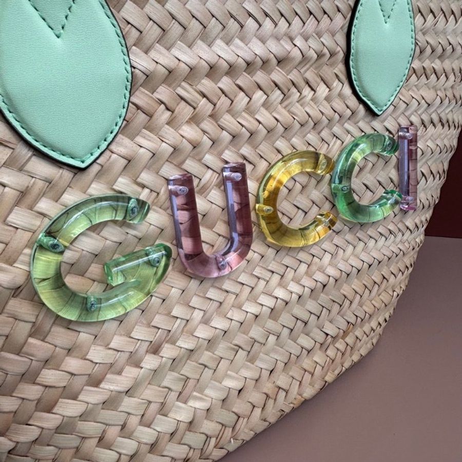 ::GUCCI:: 779524 淺綠色皮革手提草編包肩背包 Tote Bag-3