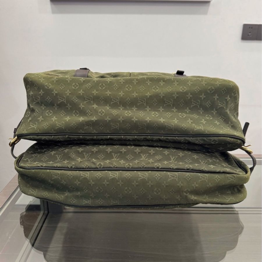 LV 墨綠色 滿印老花logo牛仔丹寧狩獵包手提包單肩包 約42cm-4