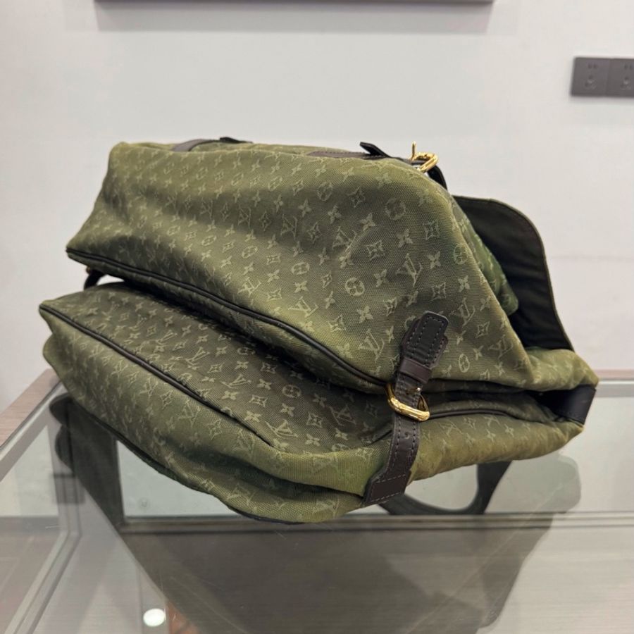 LV 墨綠色 滿印老花logo牛仔丹寧狩獵包手提包單肩包 約42cm-6