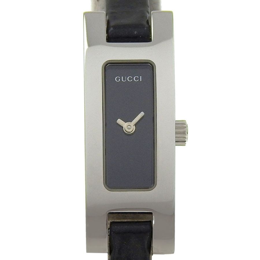 Gucci GUCCI 3900L 女士腕錶,不鏽鋼錶殼搭配皮革錶帶,石英指針式顯示,黑色錶盤。-0