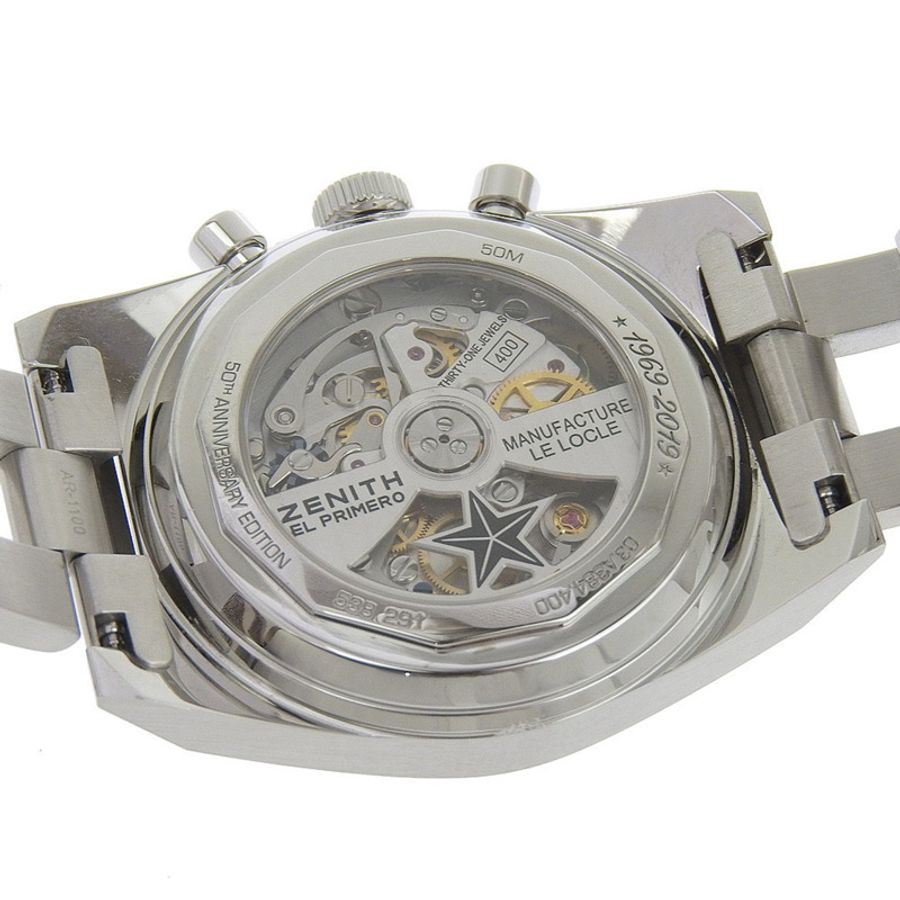 真力時 Chronomaster Revival El Primero 腕錶 50 週年限量版 型號 03.A384.400 不鏽鋼自動計時碼錶 白色錶盤 男士腕錶-4