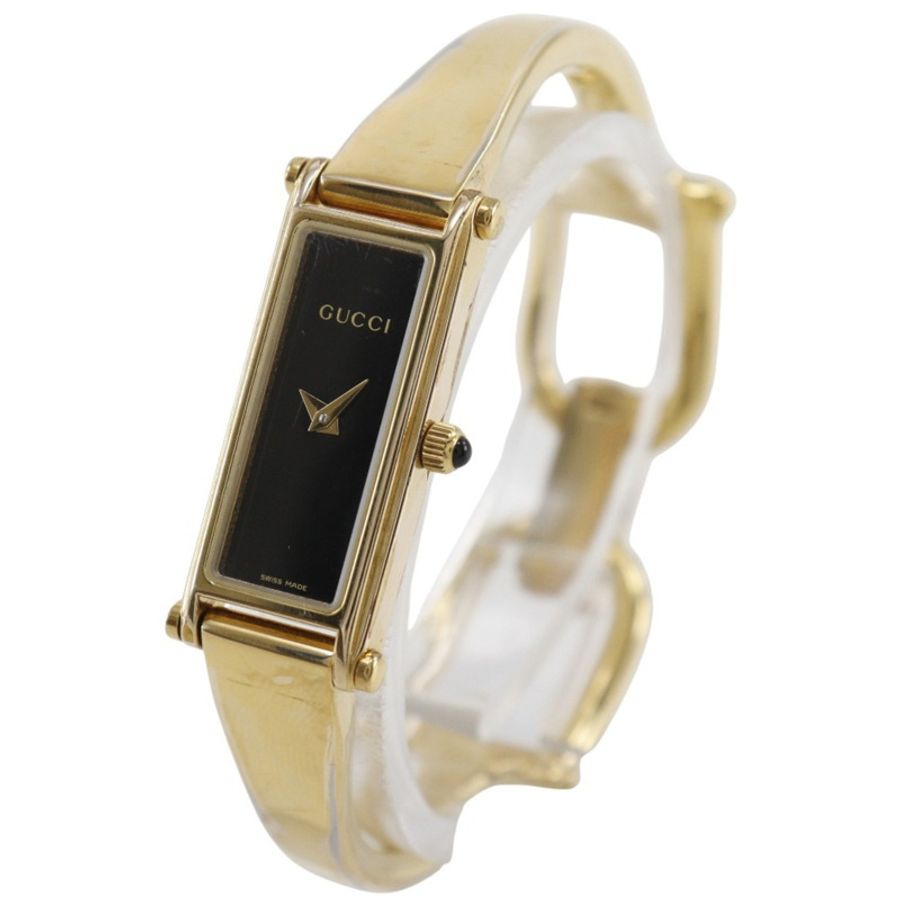 Gucci GUCCI 1500L 鍍金石英模擬顯示女士腕錶，黑色錶盤-1