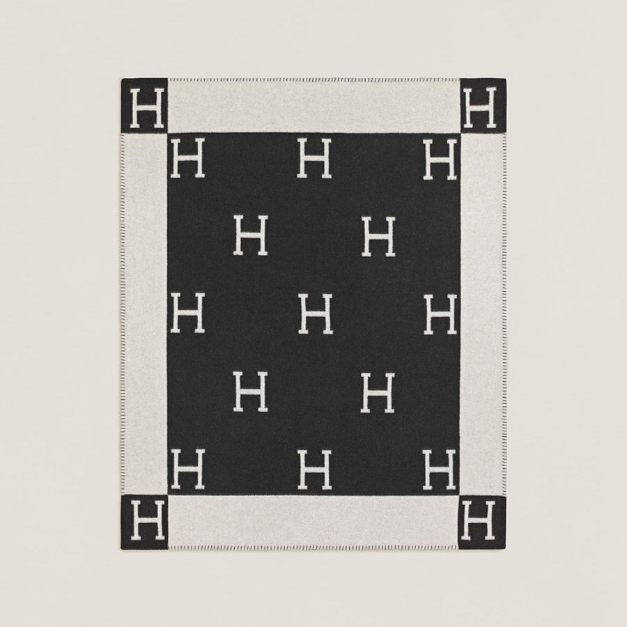 Hermès 大薄毯 黑色/灰色-0