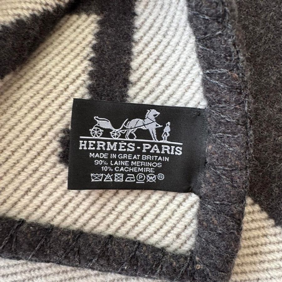 Hermès 大薄毯 黑色/灰色-9