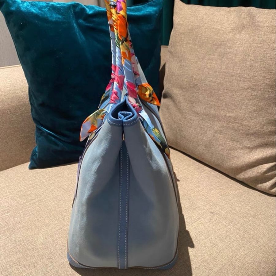 Hermès Garden Party 36 花園包藍色帆布拼皮-2