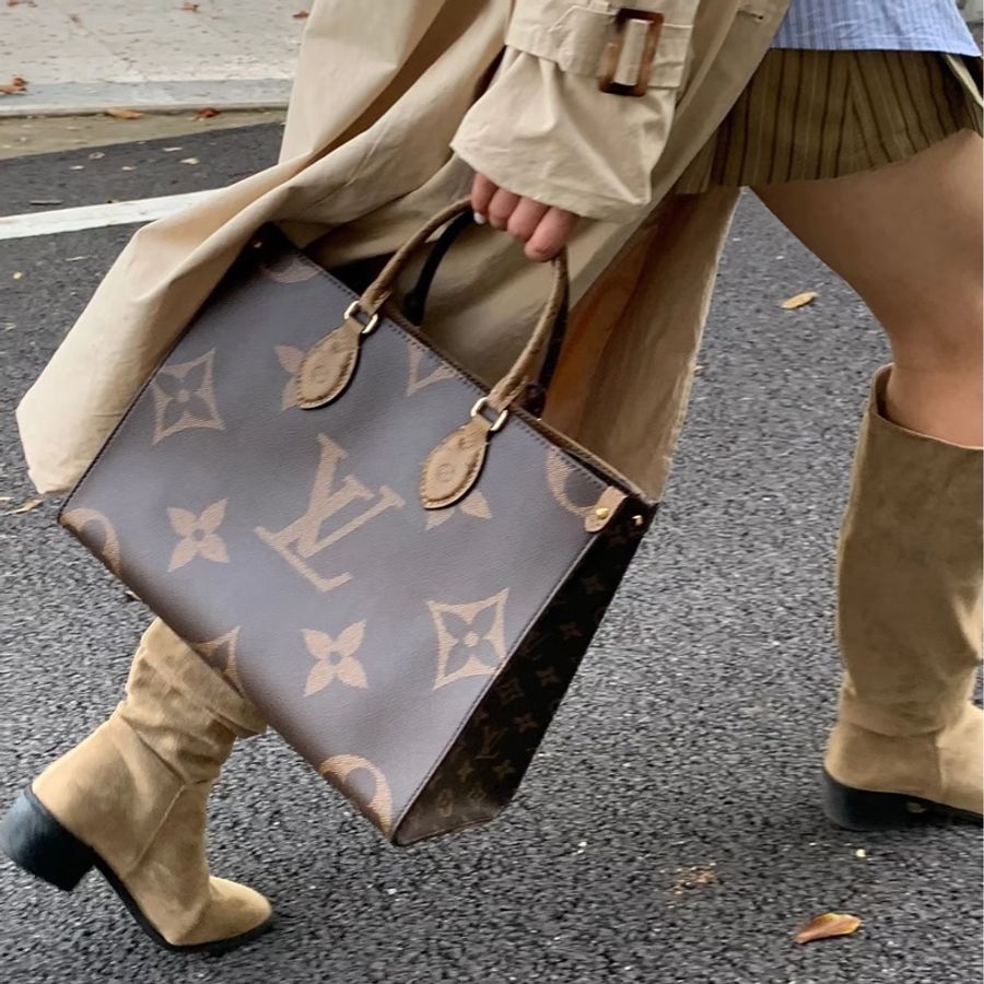 ☕️路易威登托特包LV老花雙拼色onthego MM手提肩背托特包M45321-3