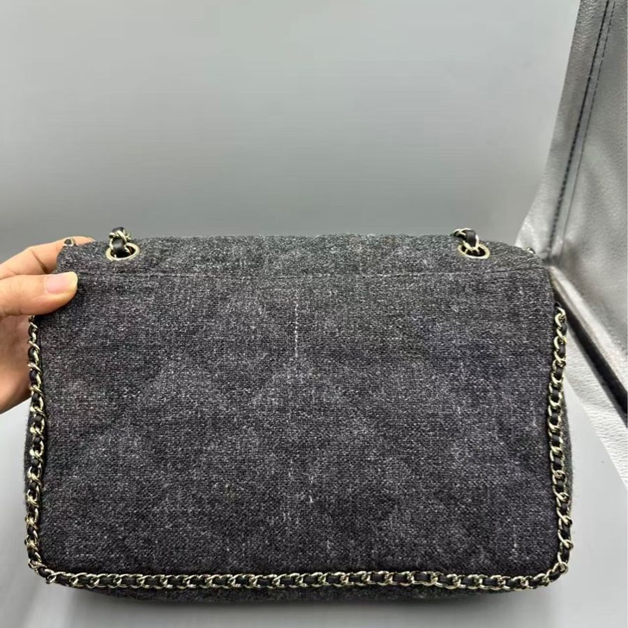 Chanel✨鏈條花呢丹寧牛仔JUMBO 機場包-5