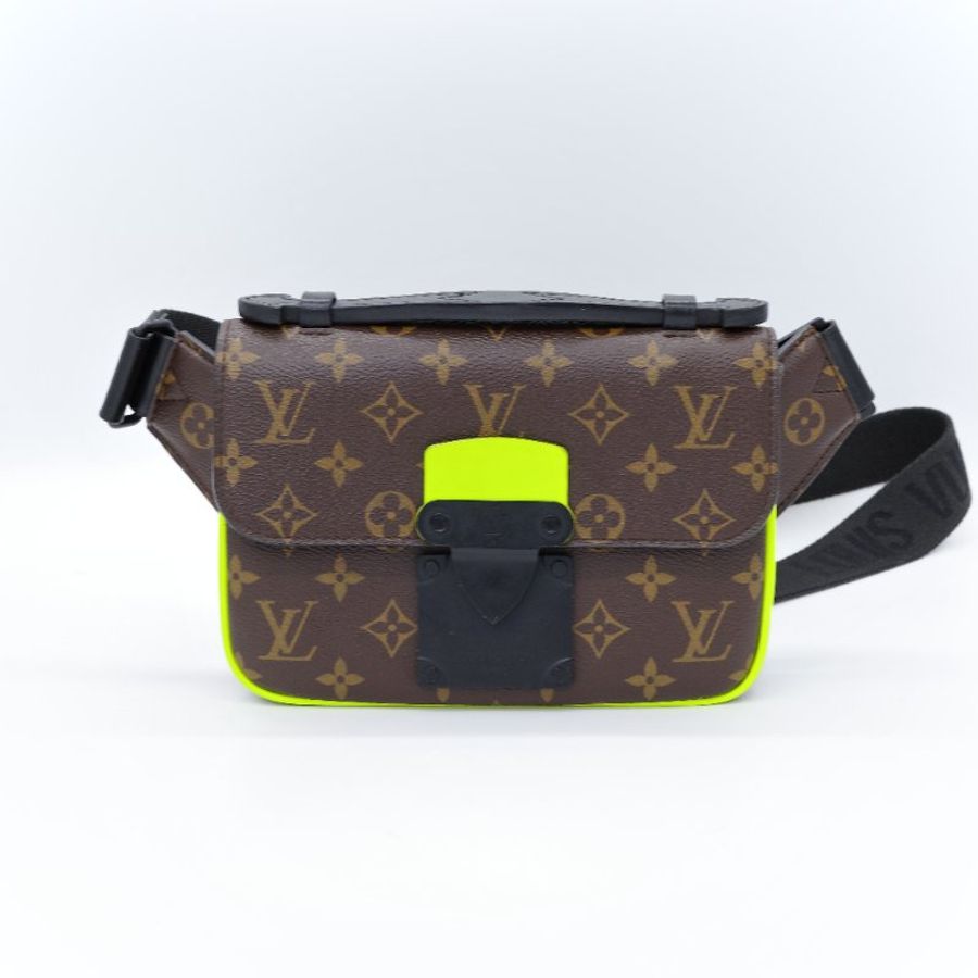 Louis Vuitton 路易威登 S-Lock 老花 深棕色 螢光黃 塗層帆布 斜背包-1