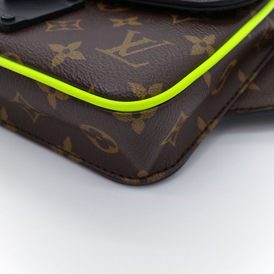 Louis Vuitton 路易威登 S-Lock 老花 深棕色 螢光黃 塗層帆布 斜背包-8