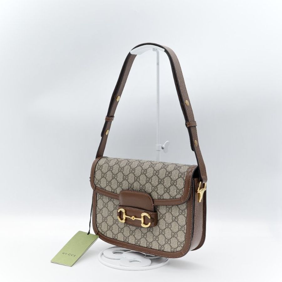 Gucci 古馳 1955 烏木色 棕色牛皮 經典花紋 單肩包 馬鞍包-3