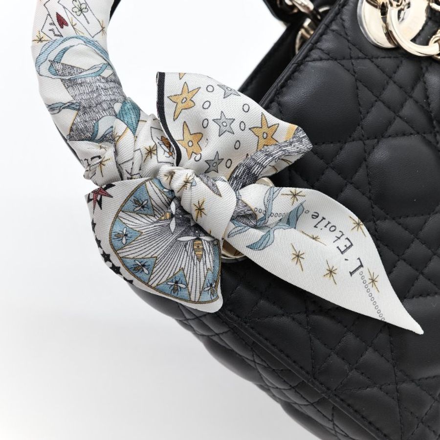 (專櫃 175,000) 近新品況🎁 配件齊全 Dior 迪奧 Lady Dior mini 黑色 籐格紋羊皮 羊皮 肩背包 小型手提包 附背帶及L'Étoile Mitzah 絲巾-7