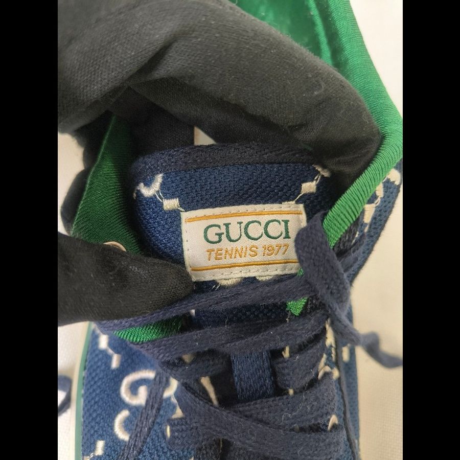 ㊣✨Gucci✨(附防塵袋)**尺寸42**古馳 藍色 老花 紅綠條 滿版 刺繡 布鞋 休閒鞋 便鞋/二手鞋/二手精品🌳二手樹屋🌳-35