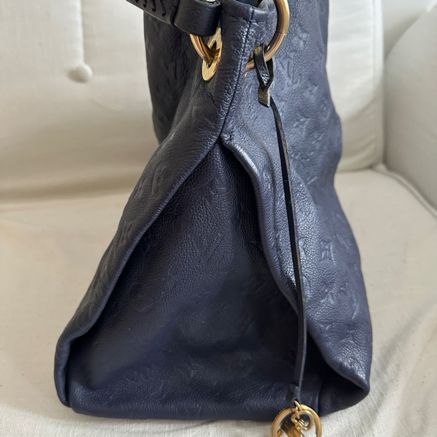 品牌: Louis Vuitton (路易威登) 型號: Artsy MM 深藍全皮編織手把肩包/手提包-1
