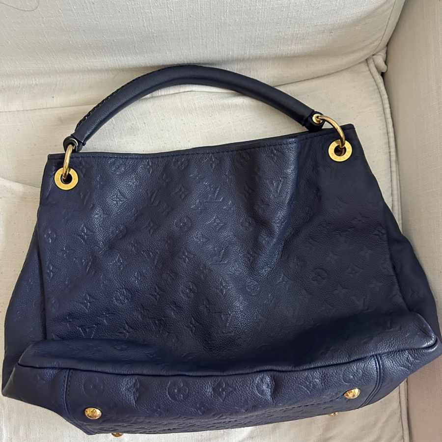 品牌: Louis Vuitton (路易威登) 型號: Artsy MM 深藍全皮編織手把肩包/手提包-3