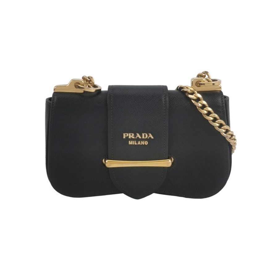 Prada Sidonie牛皮純色字母logo書封式插扣單肩包-0