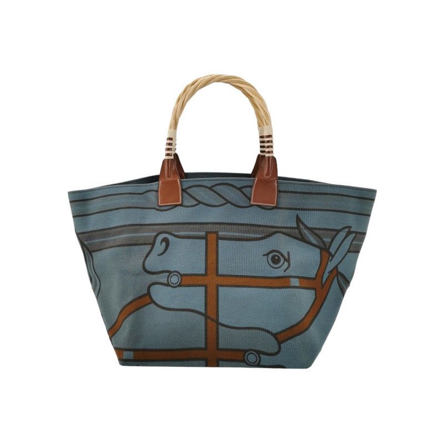 Hermes Steeple單肩包帆布Hunter牛皮藍色棕色框P刻-0