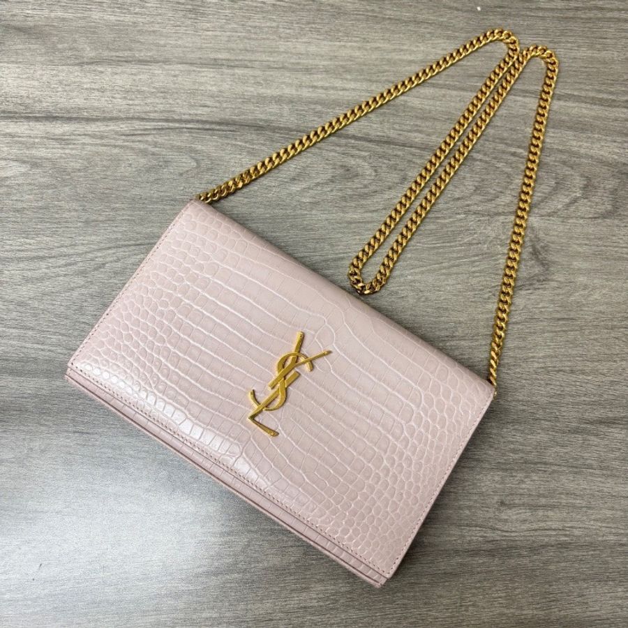YSL粉金鰐魚壓紋肩背斜背包22*14*3 98新配件塵袋-3