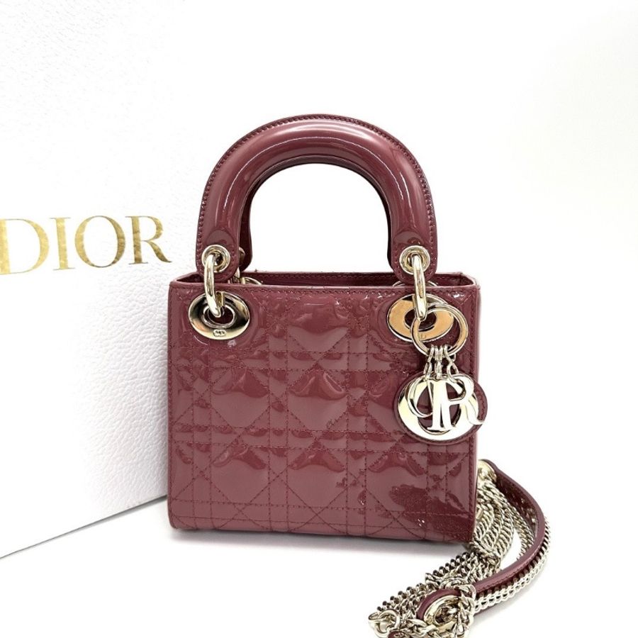 DIOR 金扣漆皮三格黛妃手提斜背包17*15*7 98新配件盒子塵袋-1