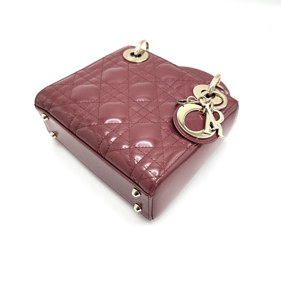 DIOR 金扣漆皮三格黛妃手提斜背包17*15*7 98新配件盒子塵袋-3