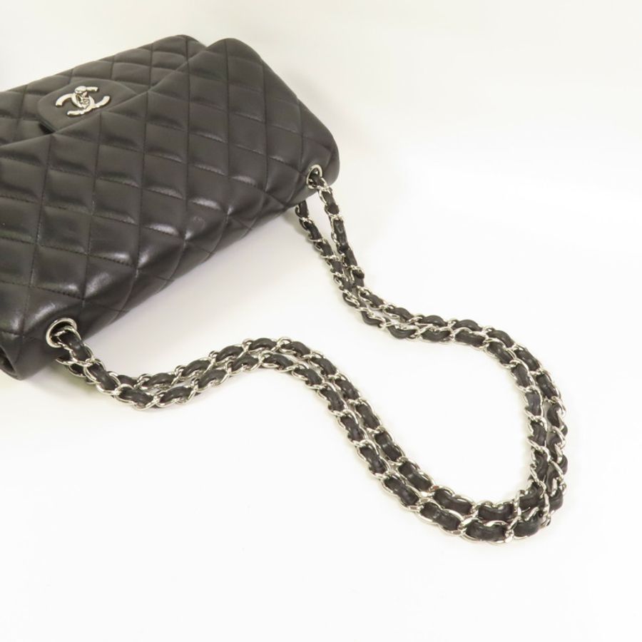 CHANEL 羊皮皮革Large Classic銀扣鏈帶肩背袋-4