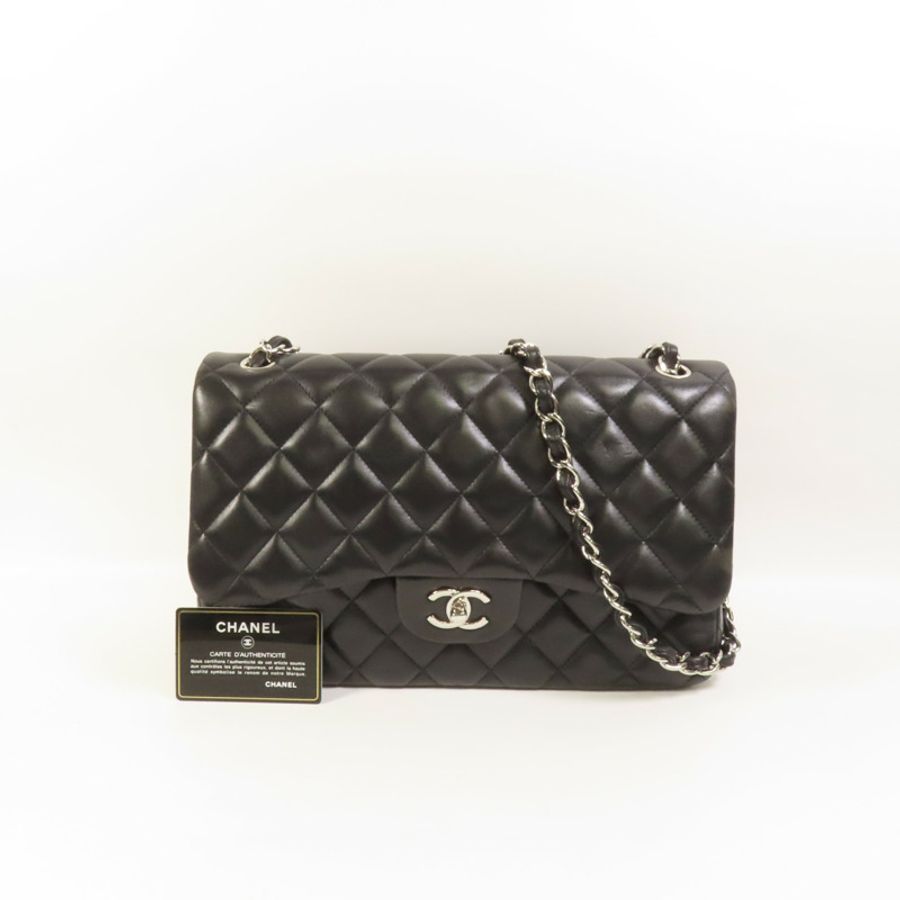 CHANEL 羊皮皮革Large Classic銀扣鏈帶肩背袋-10