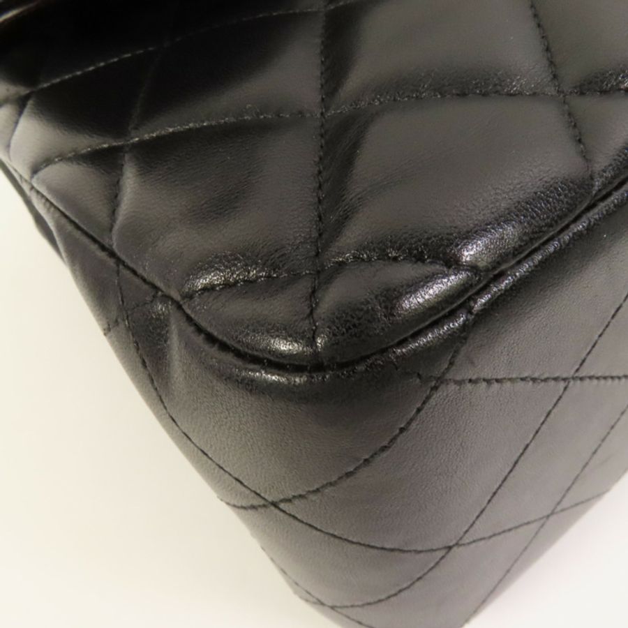 CHANEL 羊皮皮革Large Classic銀扣鏈帶肩背袋-14