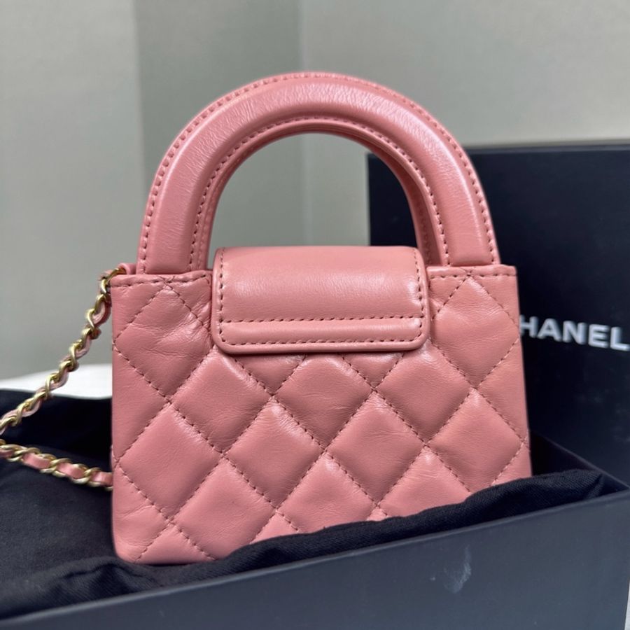 香奈兒/ Chanel Mini Kelly 粉色金扣鏈條斜背包12.5x4x8cm-9