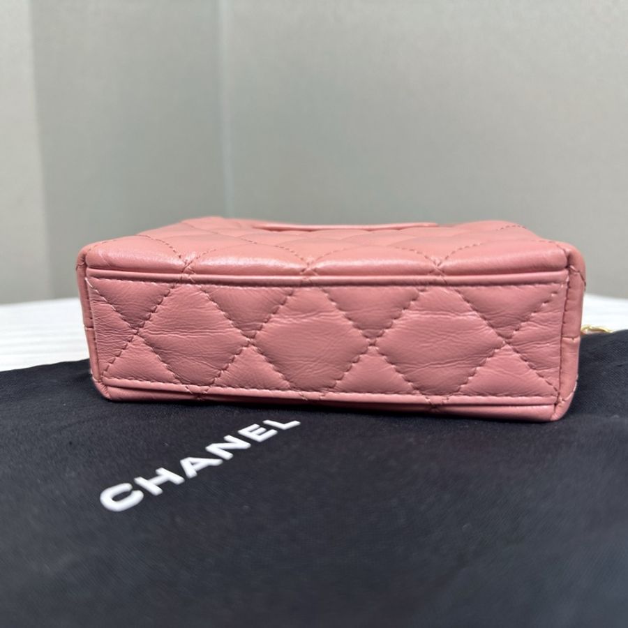 香奈兒/ Chanel Mini Kelly 粉色金扣鏈條斜背包12.5x4x8cm-10