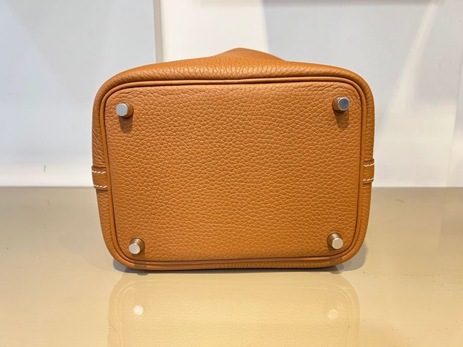 Hermes 金棕37T/C皮銀釦Picotin18手提包-6